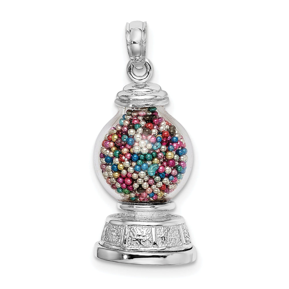 14K White Gold Polished Finish 3-Dimensional Moveable Gumball Machine with Glass Design Charm Pendant