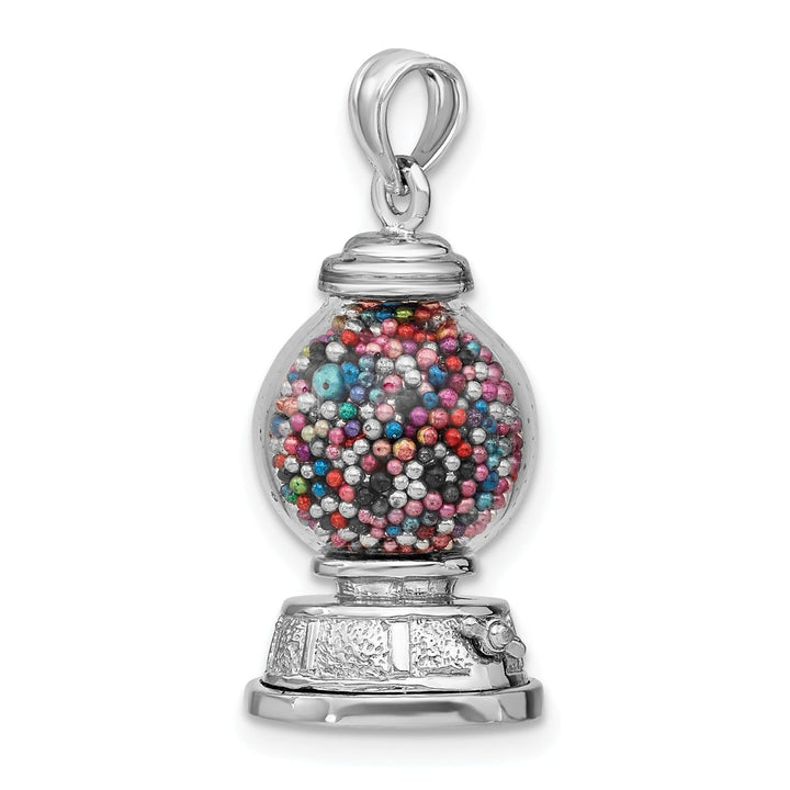 14K White Gold Polished Finish 3-Dimensional Moveable Gumball Machine with Glass Design Charm Pendant