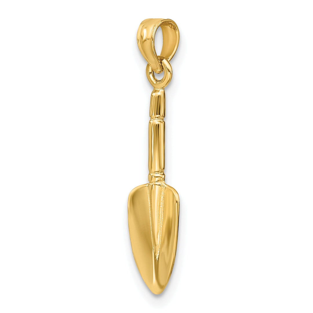 14K Yellow Gold Polished Finish 3-Dimensional Garden Trowel Tool Charm Pendant