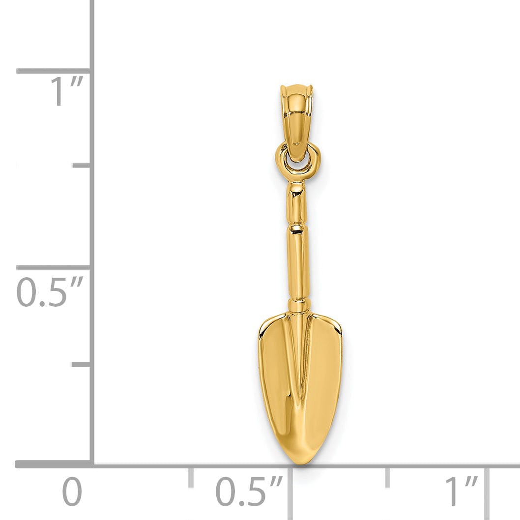 14K Yellow Gold Polished Finish 3-Dimensional Garden Trowel Tool Charm Pendant