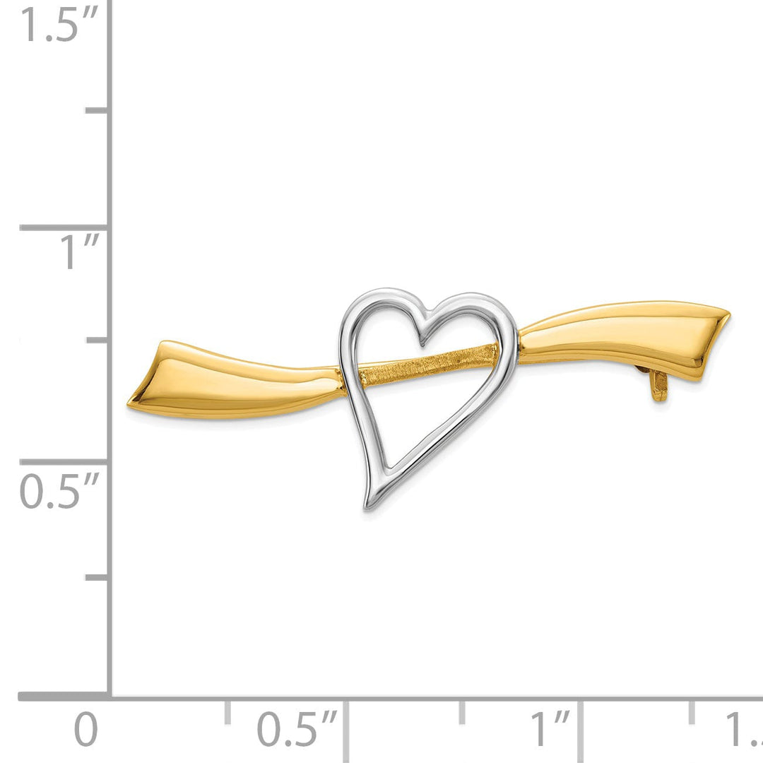 14k Two-tone Gold Solid Heart Pin