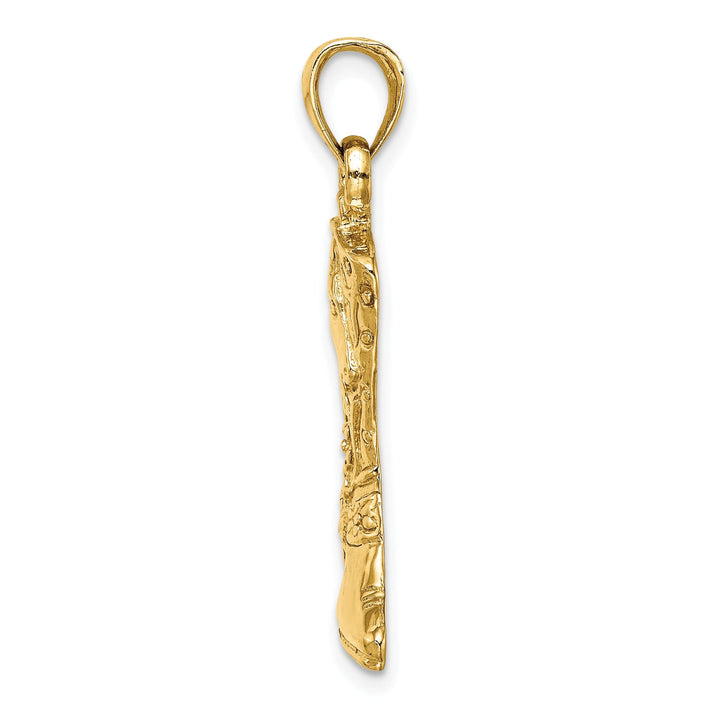 14K Yellow Gold Textured Polished Finish Cowboy Boot with Spur Charm Pendant