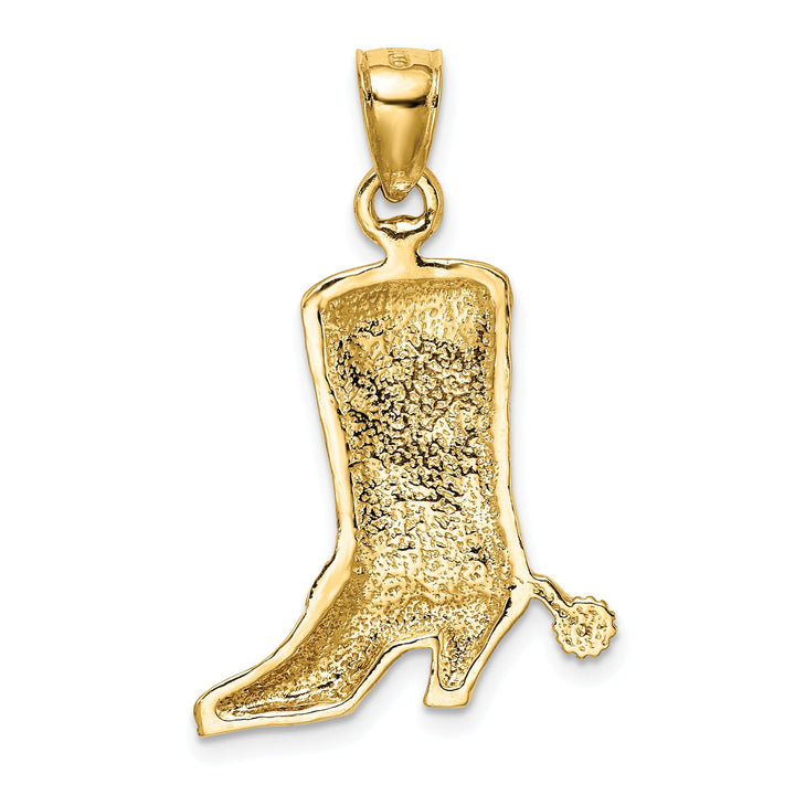 14K Yellow Gold Textured Polished Finish Cowboy Boot with Spur Charm Pendant