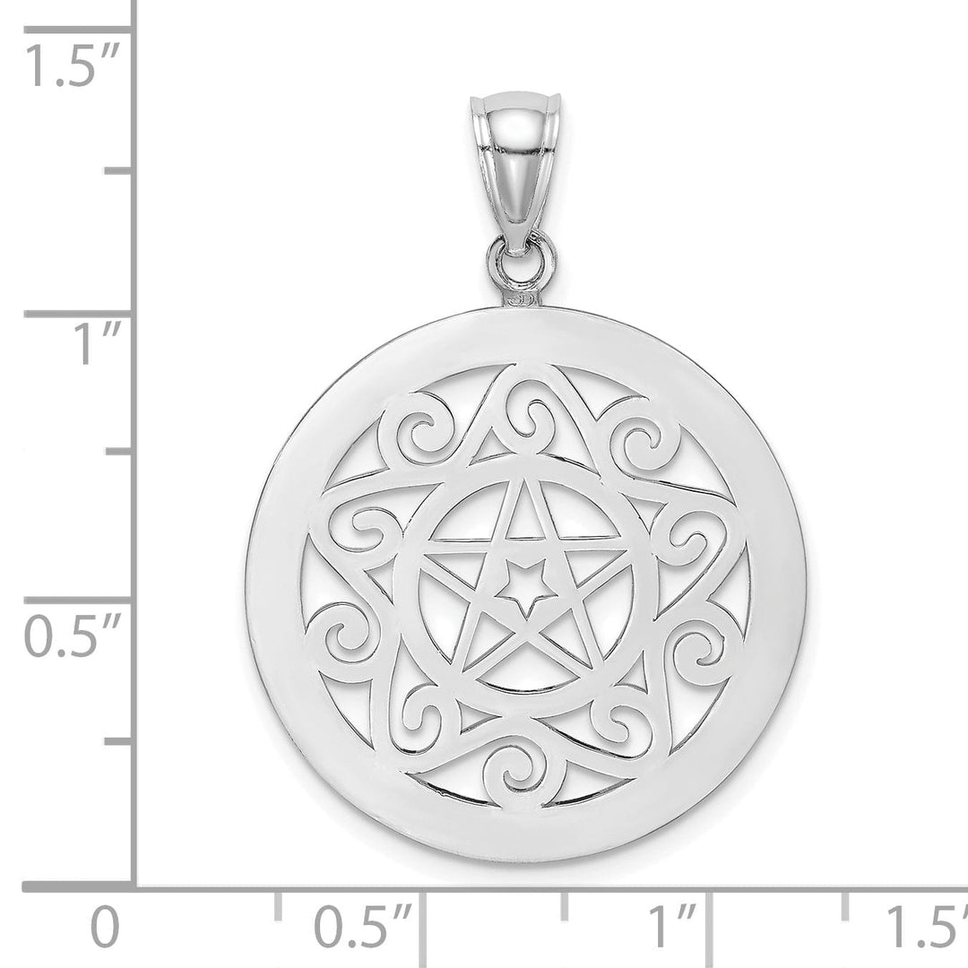 14K White Gold Polished Finish Tribal Star In Round Circle Frame Design Pendant