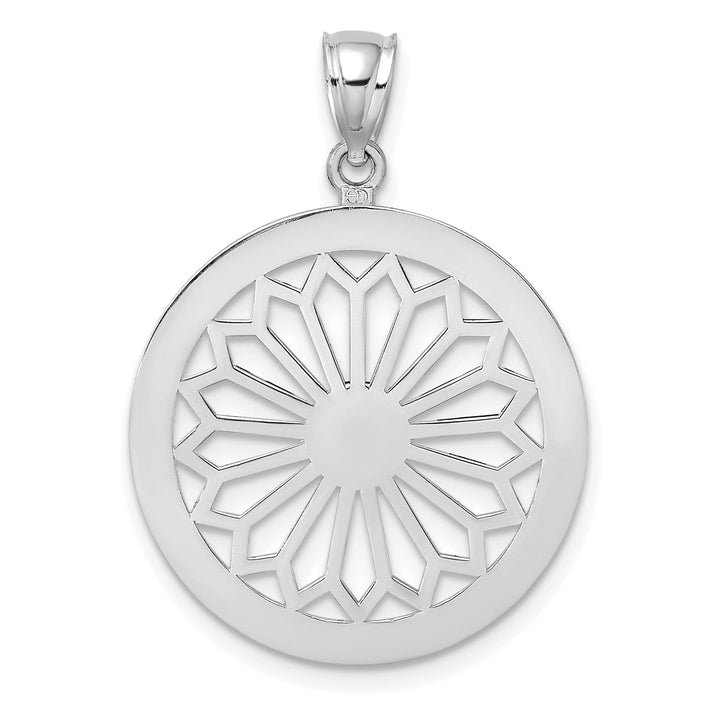 14K White Gold Polished Finish Retro Diasy In Round Frame Design Pendant