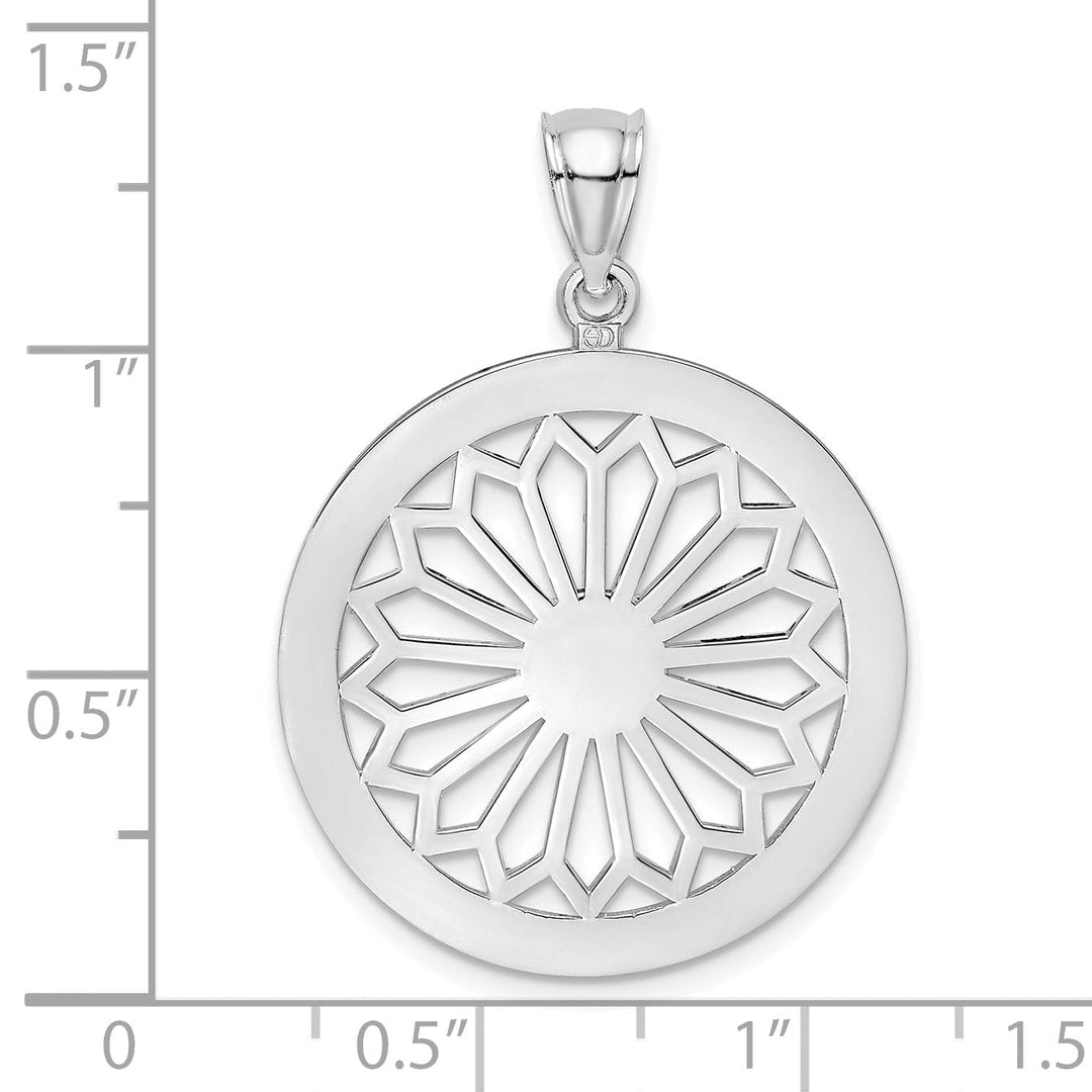 14K White Gold Polished Finish Retro Diasy In Round Frame Design Pendant