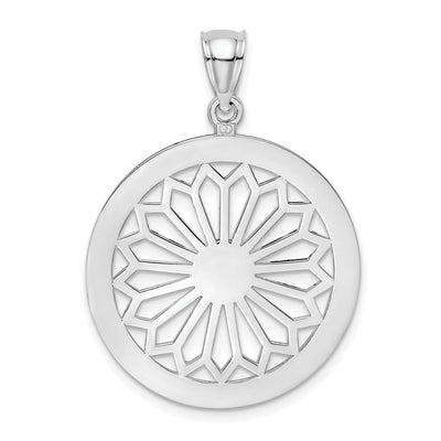 14K White Gold Polished Finish Retro Diasy In Round Frame Design Pendant at $ 213.16 only from Jewelryshopping.com