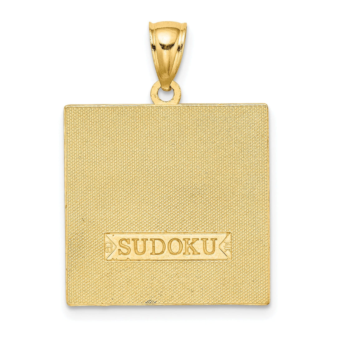 14K Yellow Gold Textured Polished Antiqued Finish Sudoku Game Board Charm Pendant