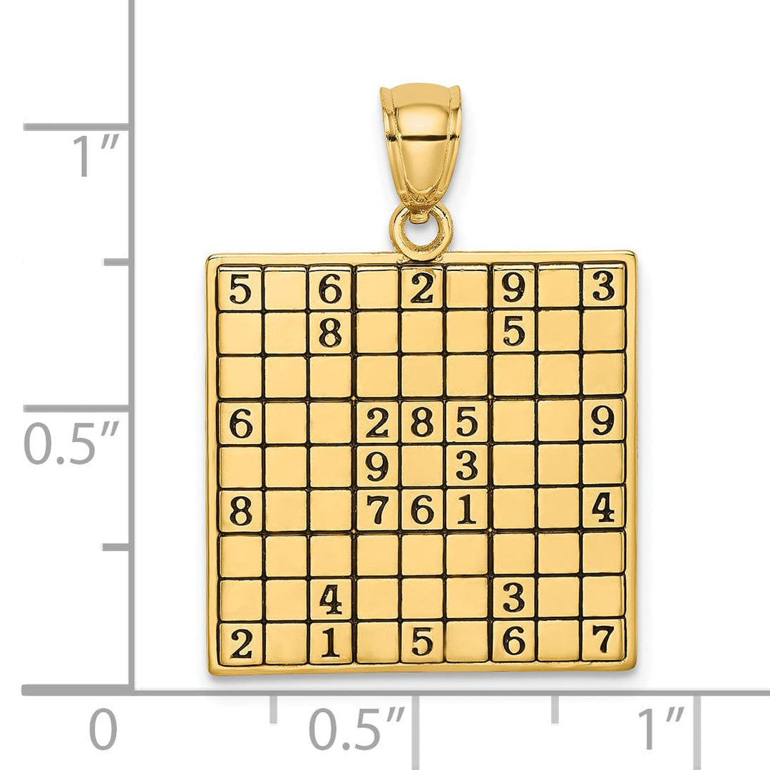 14K Yellow Gold Textured Polished Antiqued Finish Sudoku Game Board Charm Pendant