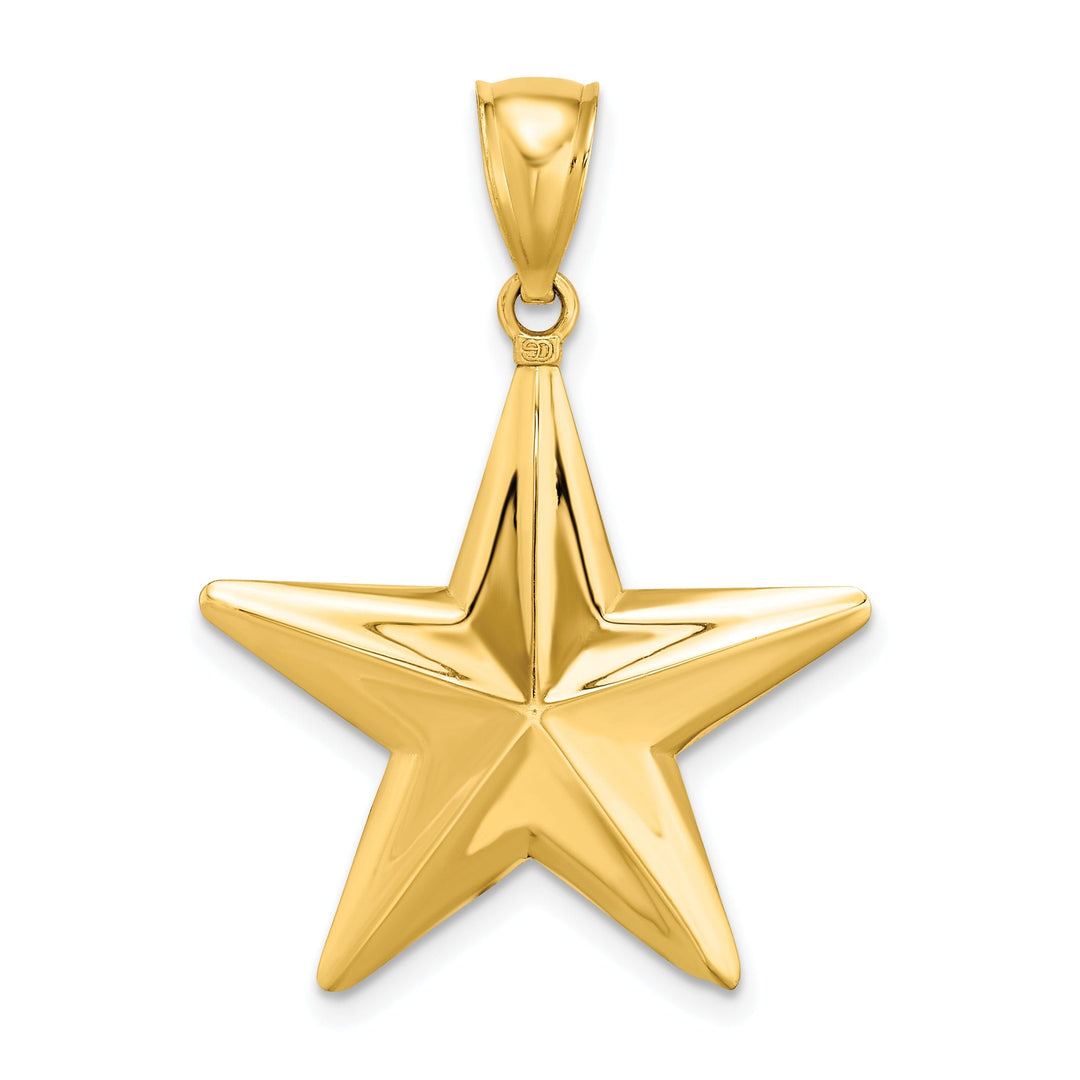 14K Yellow Gold Polished Finish 3-Dimensional Nautical Star Charm Pendant