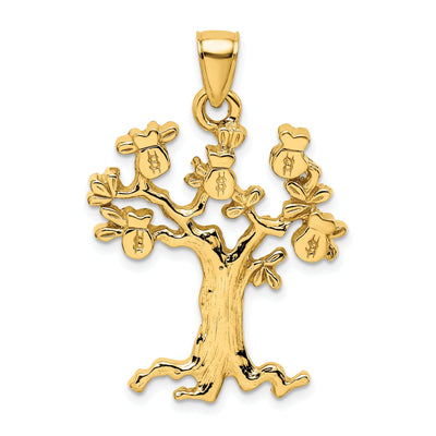 14K Yellow Gold Textured Polished Finish Cut-Out Design Money Tree Charm Pendant