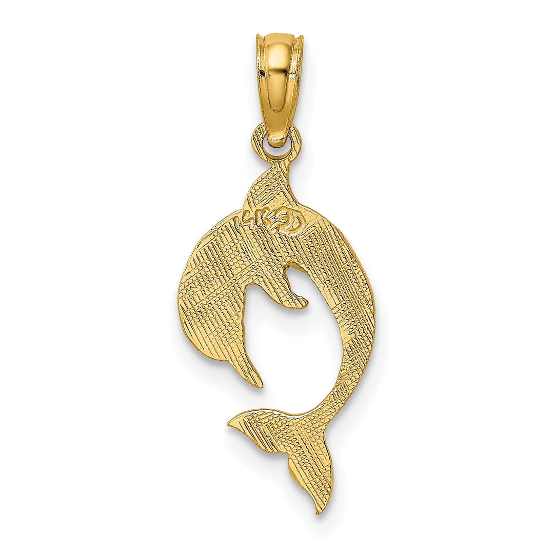 14k Yellow Gold Flat Back Casted Solid Polished Finish Dolphin Charm Pendant