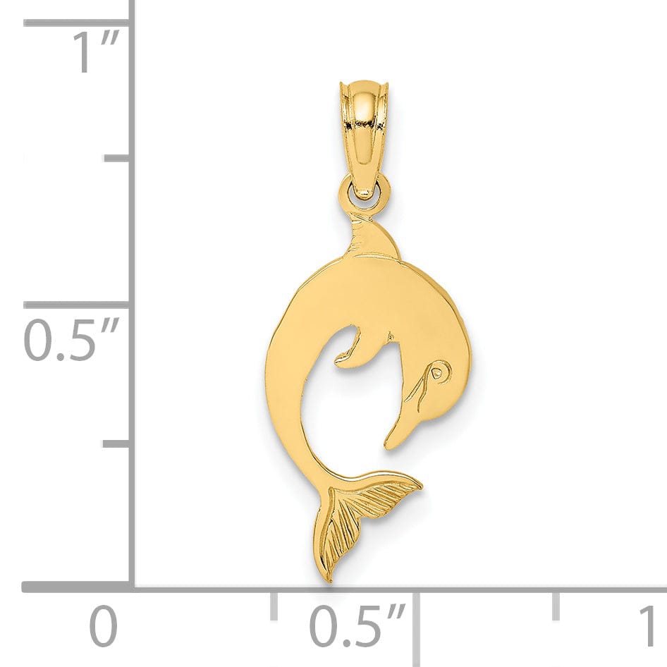 14k Yellow Gold Flat Back Casted Solid Polished Finish Dolphin Charm Pendant