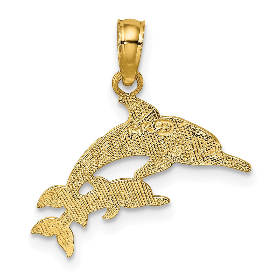 14K Yellow Gold Polished Finish Mother and Calf Dolphin Design Charm Pendant