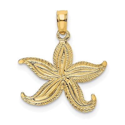 14K Yellow Gold Texture Polished Finish Starfish Charm Pendant