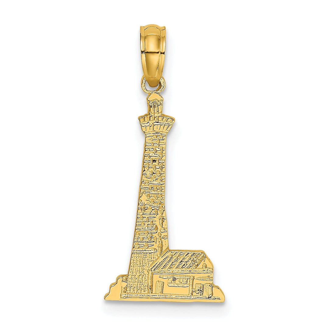 14K Yellow Gold Polished Finish Lighthouse with Side Building Charm