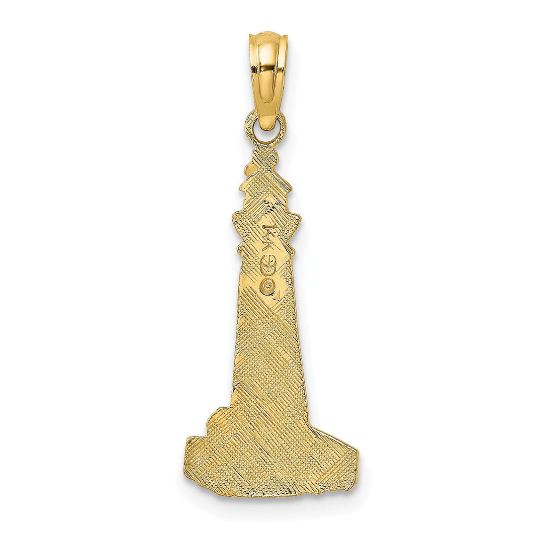 14K Yellow Gold Polished Texture Finish Flat Design Lighthouse Charm