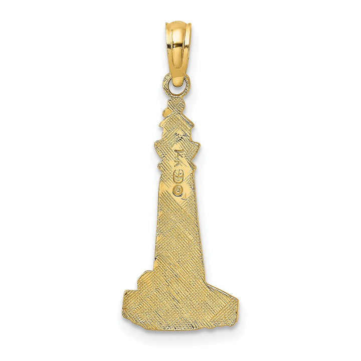 14K Yellow Gold Polished Texture Finish Flat Design Lighthouse Charm