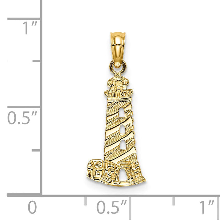 14K Yellow Gold Polished Lighthouse with Side Building Charm