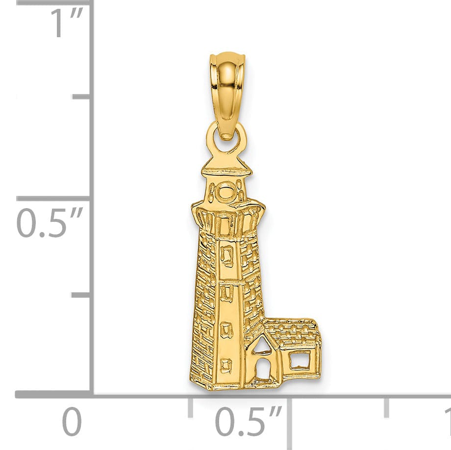 14K Yellow Gold Polished Finish Lighthouse with Side Building Charm