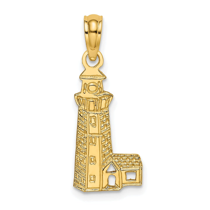 14K Yellow Gold Polished Finish Lighthouse with Side Building Charm