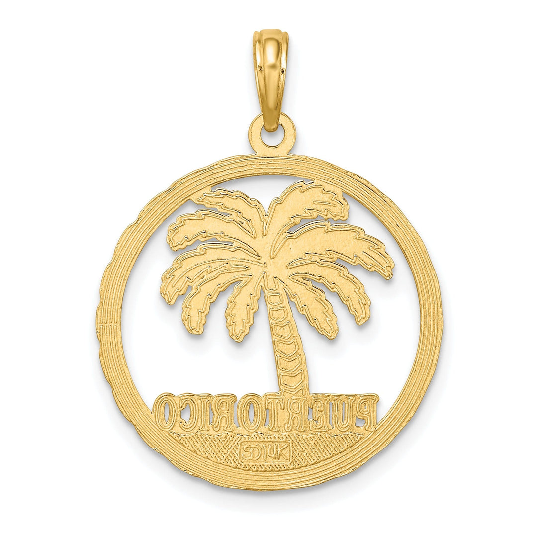 14K Yellow Gold PUERTO RICO Palm Tree Design Circle Pendant