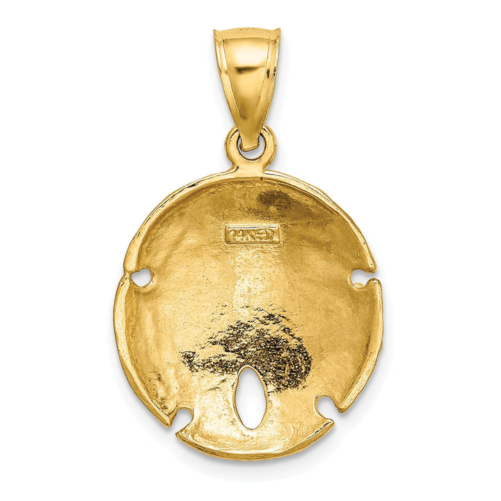 14k Yellow Gold Solid Textured Polished Finish Sea Sand Dollar Charm Pendant