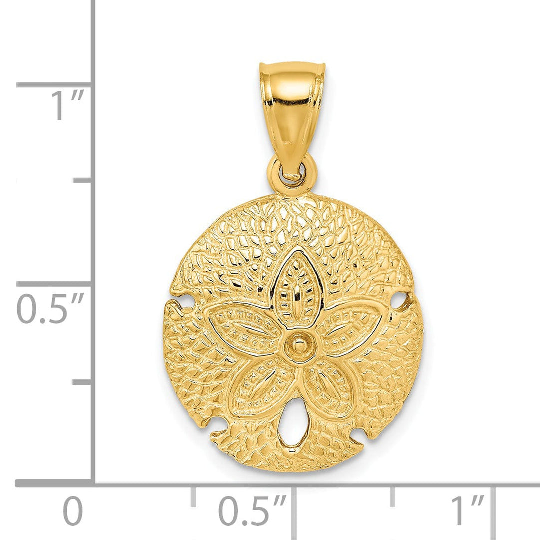 14k Yellow Gold Solid Textured Polished Finish Sea Sand Dollar Charm Pendant