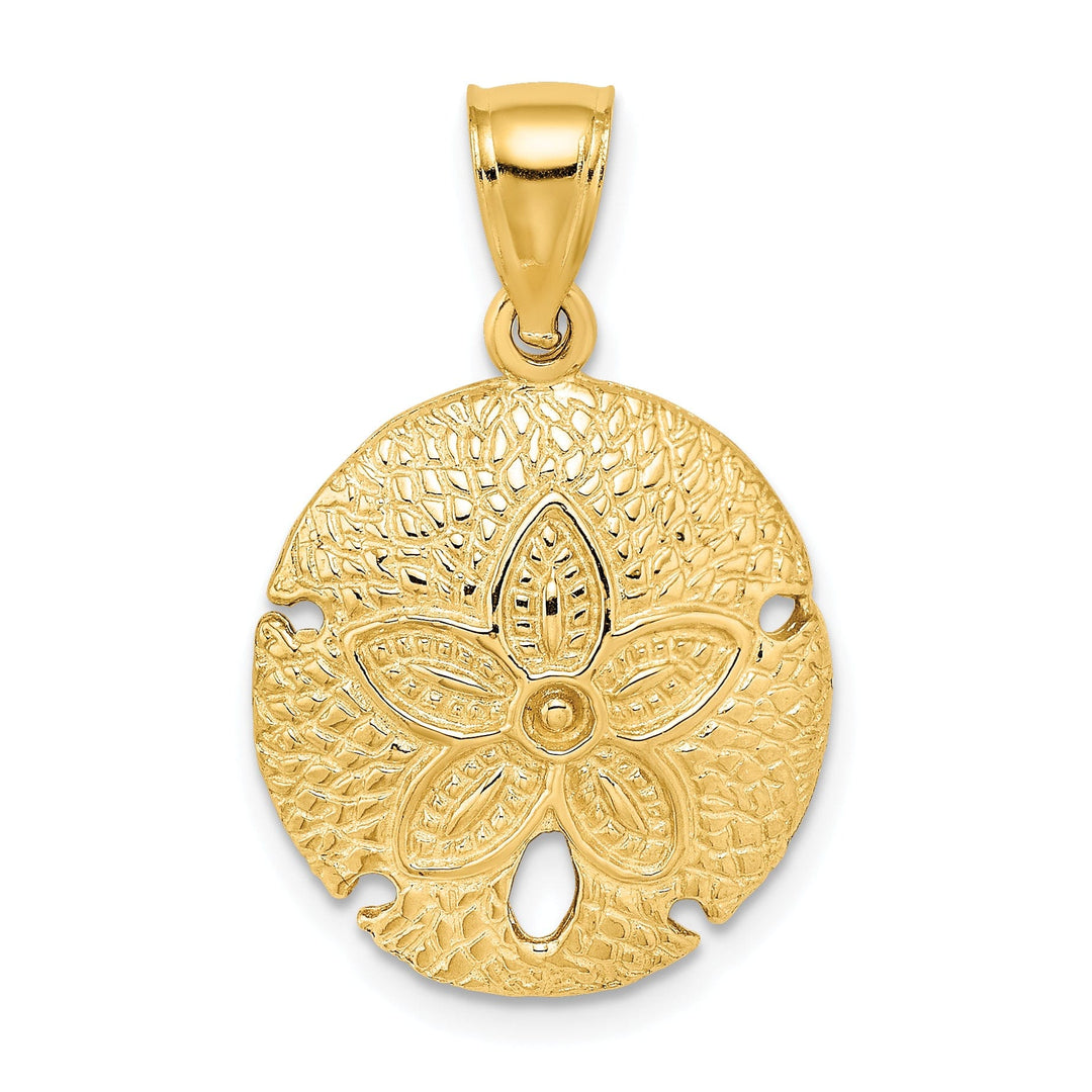 14k Yellow Gold Solid Textured Polished Finish Sea Sand Dollar Charm Pendant