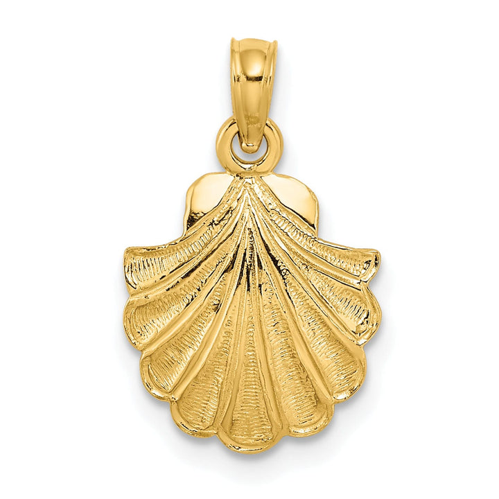 14K Yellow Gold Polished Texture Finish Scallop Shell Charm Pendant