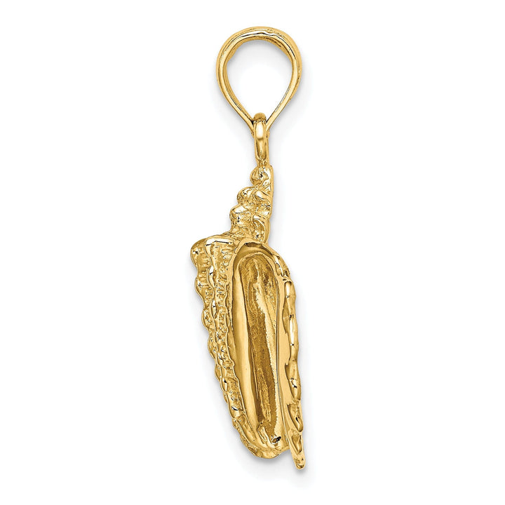 14K Yellow Gold Solid Open Back Polished Texture Finish Conch Shell Charm Pendant