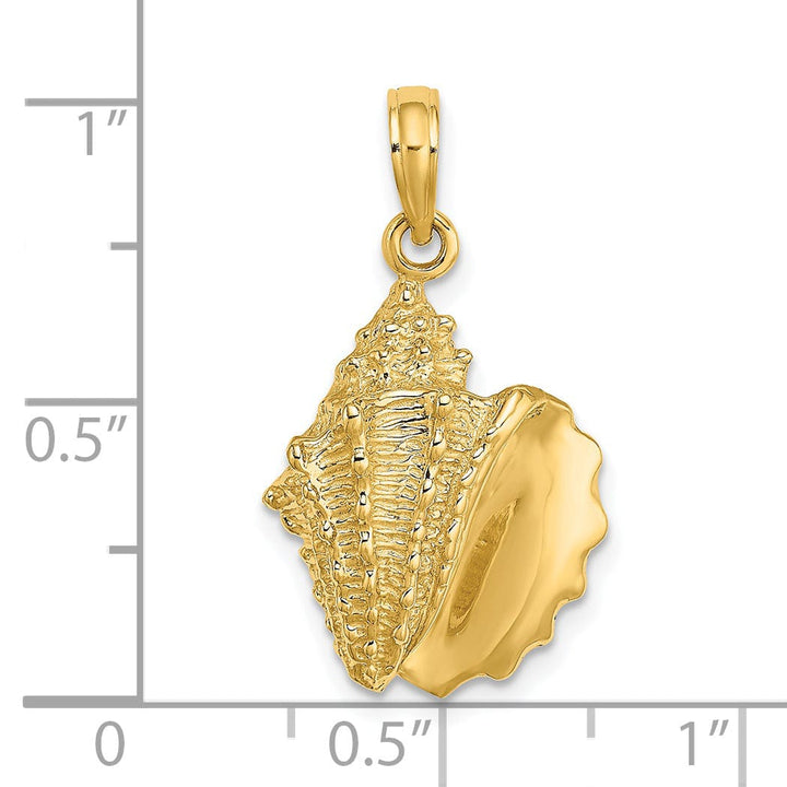 14K Yellow Gold Solid Open Back Polished Texture Finish Conch Shell Charm Pendant