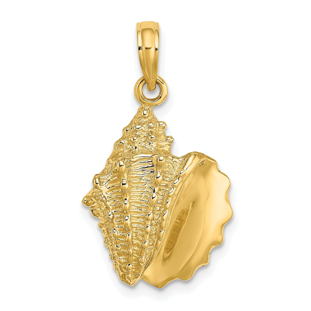 14K Yellow Gold Solid Open Back Polished Texture Finish Conch Shell Charm Pendant