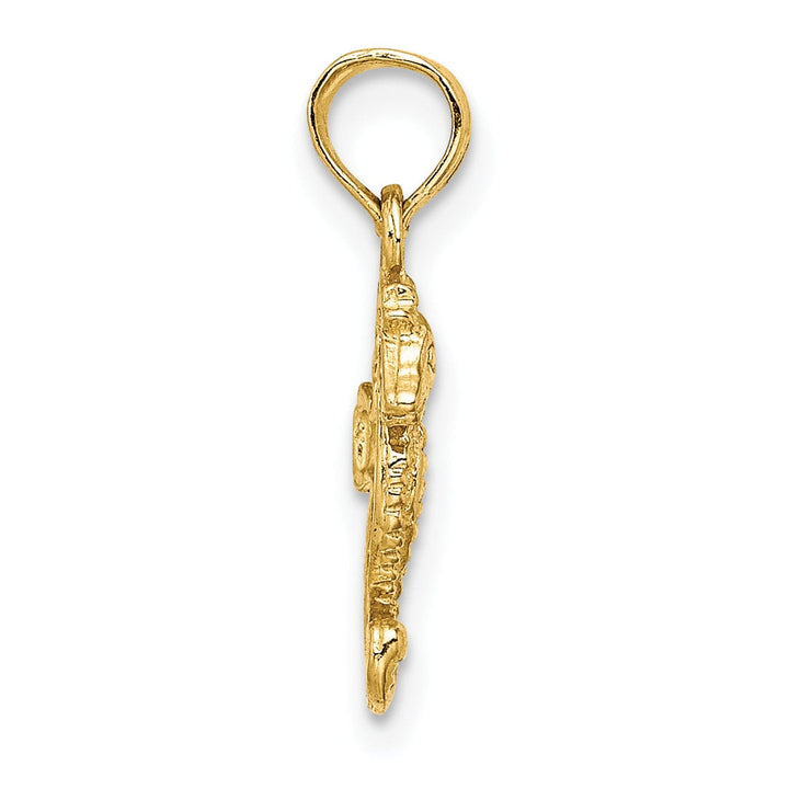 14K Yellow Gold Solid Texture Polished Finish Opend Back Mini Size Seahorse Charm Pendant