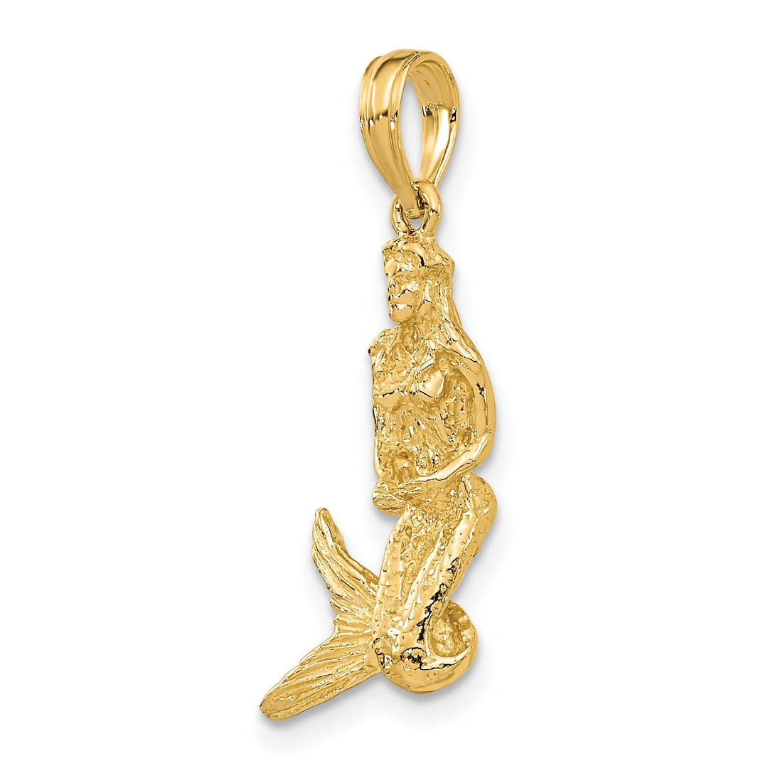 14K Yellow Gold Textured Polished Finish 3-Dimensional Mermaid Charm Pendant