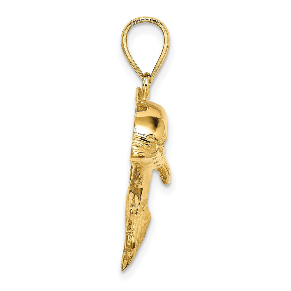 14K Yellow Gold 2-Dimensional Textured Polished Finish Dolphin Charm Pendant