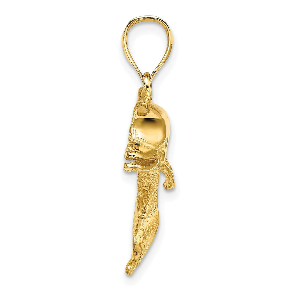 14k Yellow Gold Solid Casted Polished and Textrued Finish Open Mouth Dolphin Charm Pendant