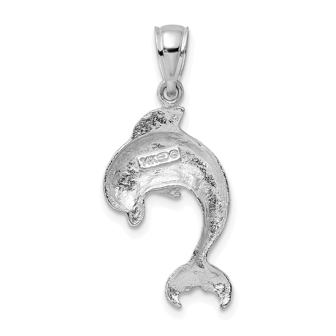 14k White Gold Casted Textured and Polished Finish Jumping Dolphin Charm Pendant