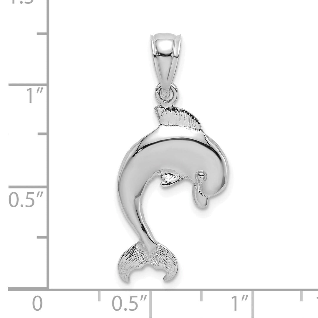 14k White Gold Casted Textured and Polished Finish Jumping Dolphin Charm Pendant