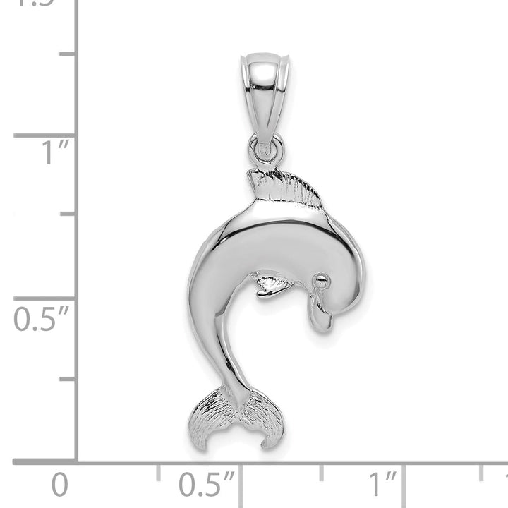 14k White Gold Casted Textured and Polished Finish Jumping Dolphin Charm Pendant