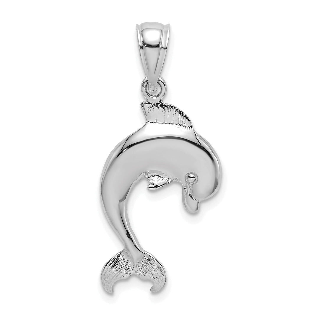 14k White Gold Casted Textured and Polished Finish Jumping Dolphin Charm Pendant