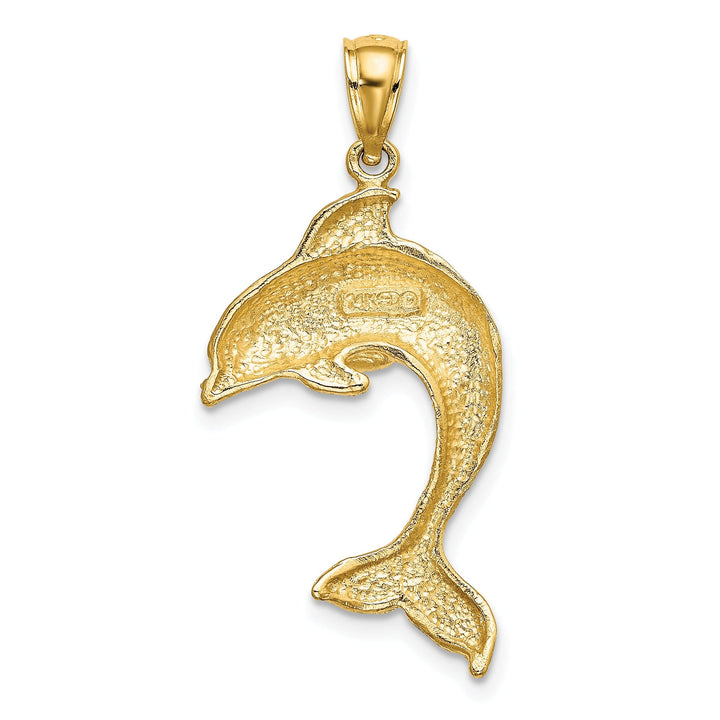 14K Yellow Gold 2-Dimensional Textured Polished Finish Dolphin Jumping Design Charm Pendant