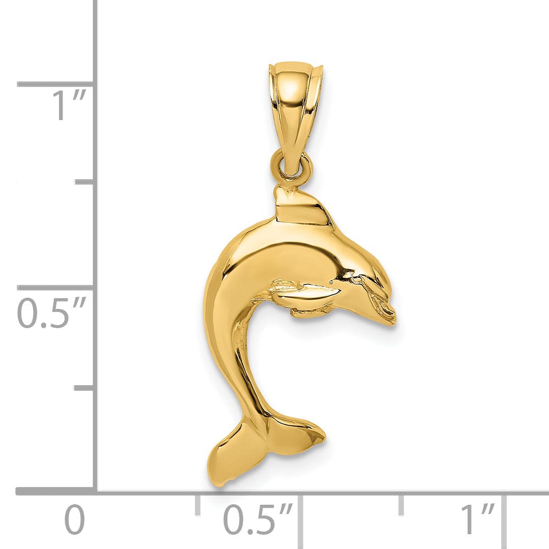 14K Yellow Gold 2-Dimensional Polished Finish Dolphin Jumping Design Charm Pendant