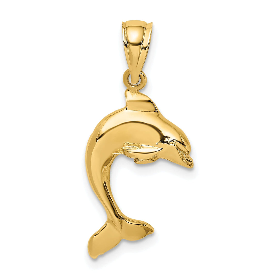 14K Yellow Gold 2-Dimensional Polished Finish Dolphin Jumping Design Charm Pendant