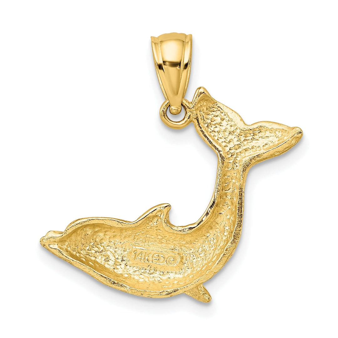 14K Yellow Gold Textured Polished Finish 2-Dimensional Dolphin Flapping its Tail Charm Pendant