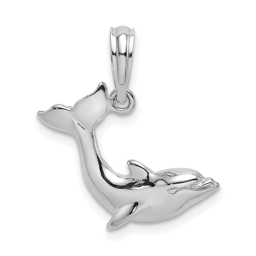 14k White Gold Casted Open Back Polished Finish Jumping Dolphin Charm Pendant