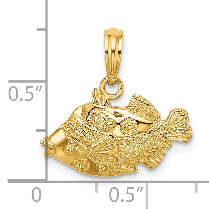 14K Yellow Gold 2-Dimensional Polished Textured Finish Fish Charm Pendant