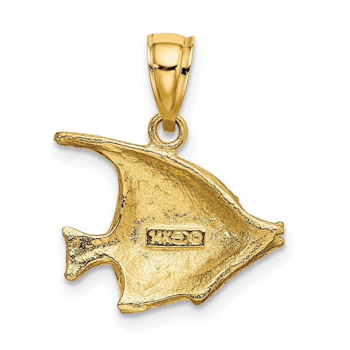 14K Yellow Gold Textured Polished Finish Solid Fish 2-Dimensional Design Charm Pendant