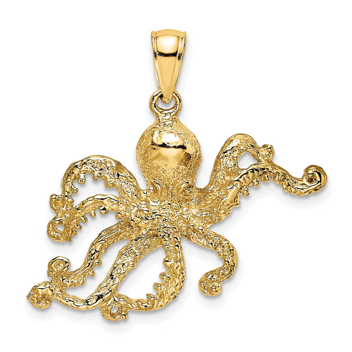 14K Yellow Gold Casted Textured Solid Polished Finish Octopus Charm Pendant