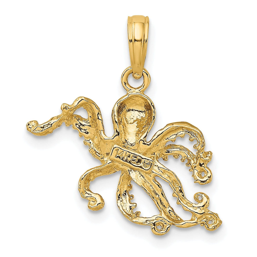 14K Yellow Gold Solid Textured Polished Finish Octopus Charm Pendant